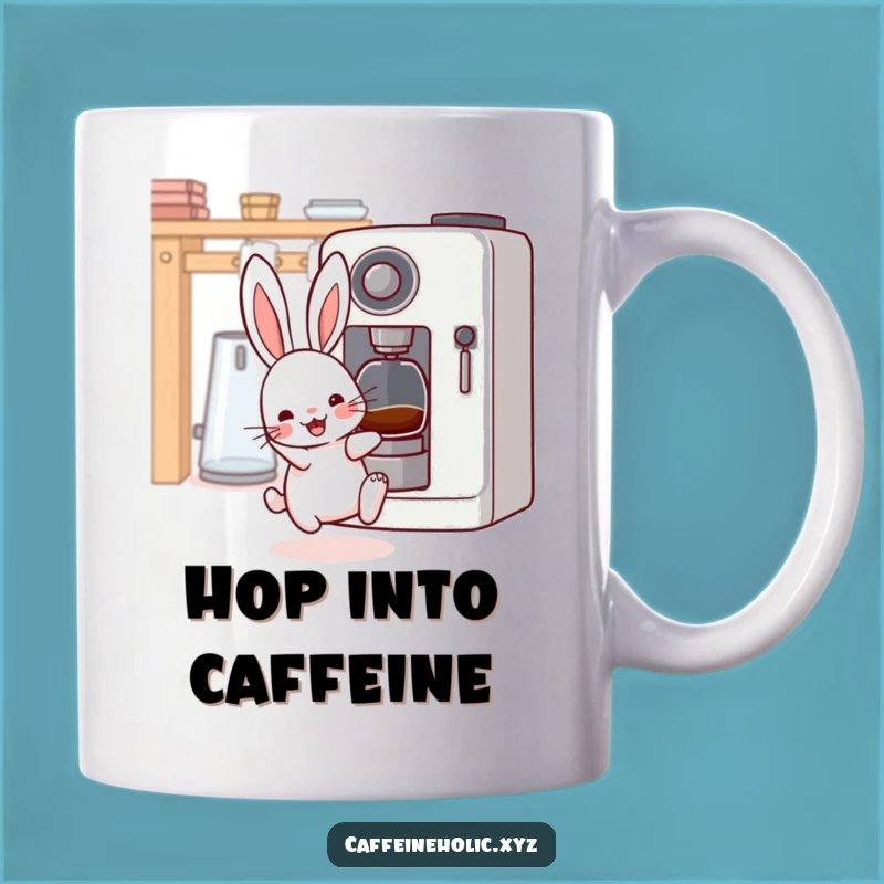 Funny Kawaii Rabbit Mug: Excited Bouncer's Morning Coffee Fuel