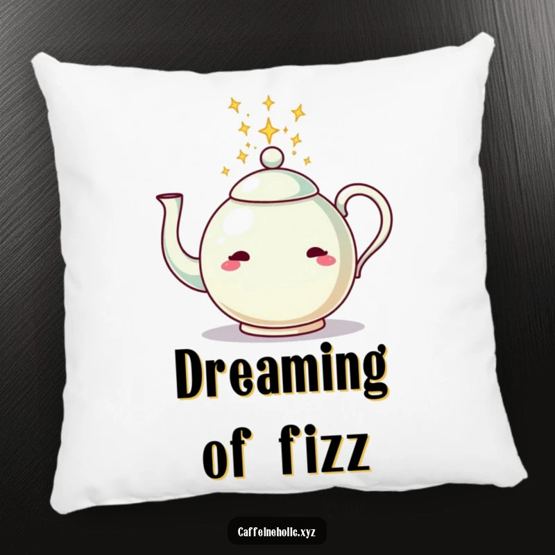 Funny pillow featuring a teapot pouring sparkling energy, offering comfort and a touch of whimsical magic to any space.