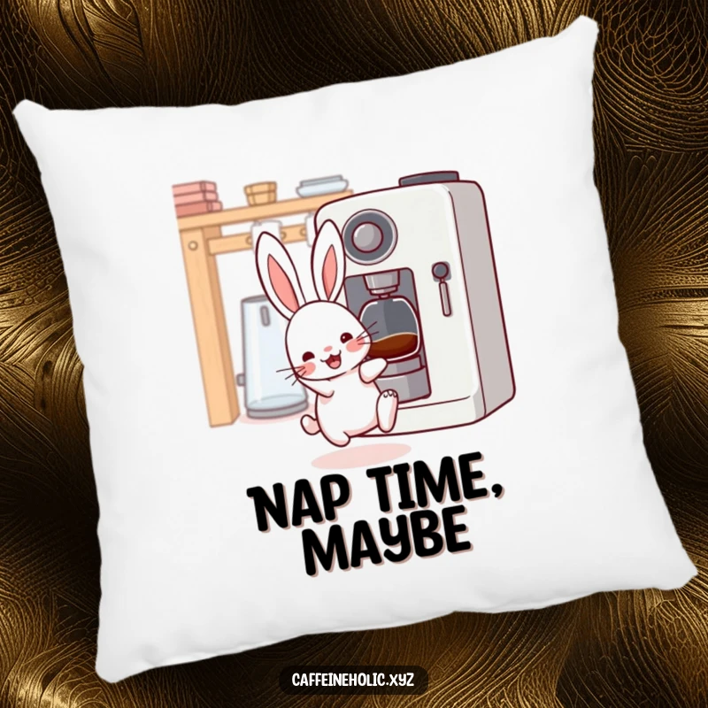Funny kawaii rabbit pillow, plush cushion featuring a cute, excited bunny with twitching whiskers, soft and huggable.