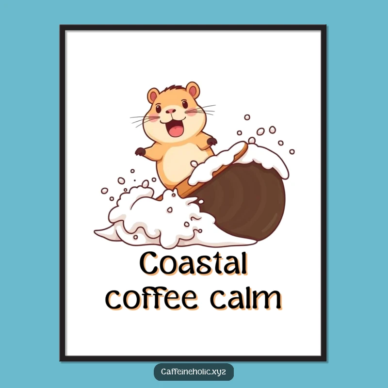 Funny Capybara Digital Art: Hilarious Coffee Surfing Print for Instant Relaxation