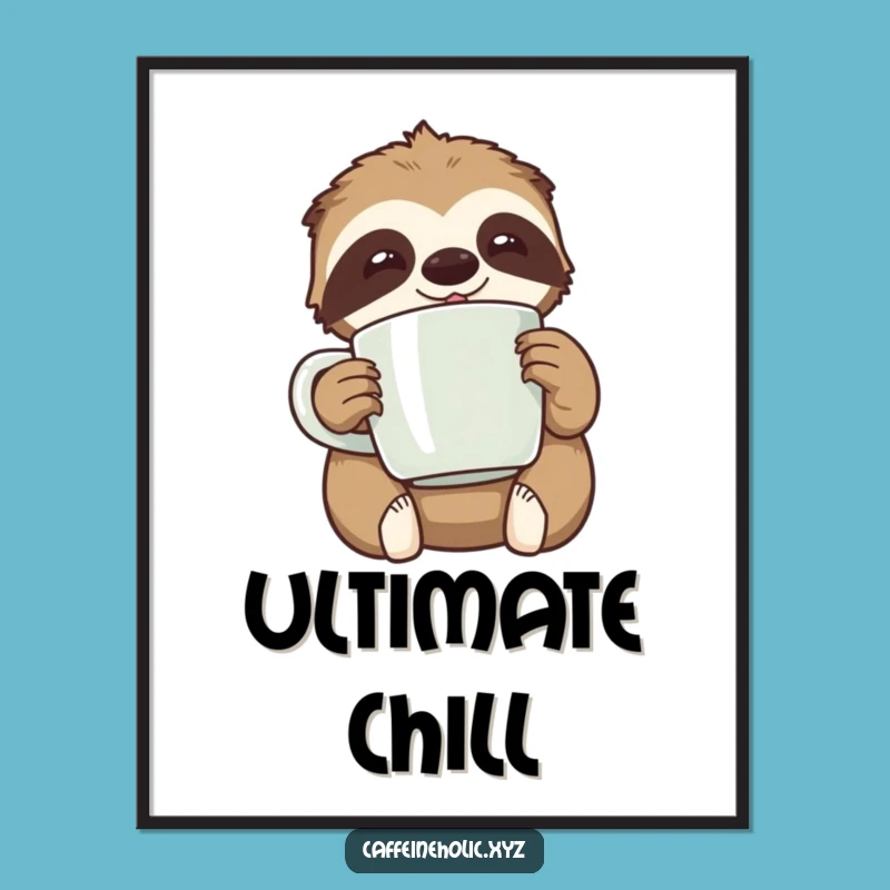 Funny Kawaii Sloth Coffee Digital Art Print Gift - Instant Relaxed Vibes!