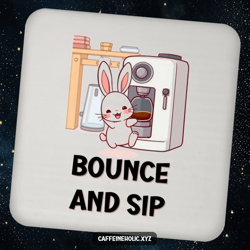 Funny kawaii rabbit drink coaster set, cute energetic bunny with twitching whiskers, great for protecting tables.