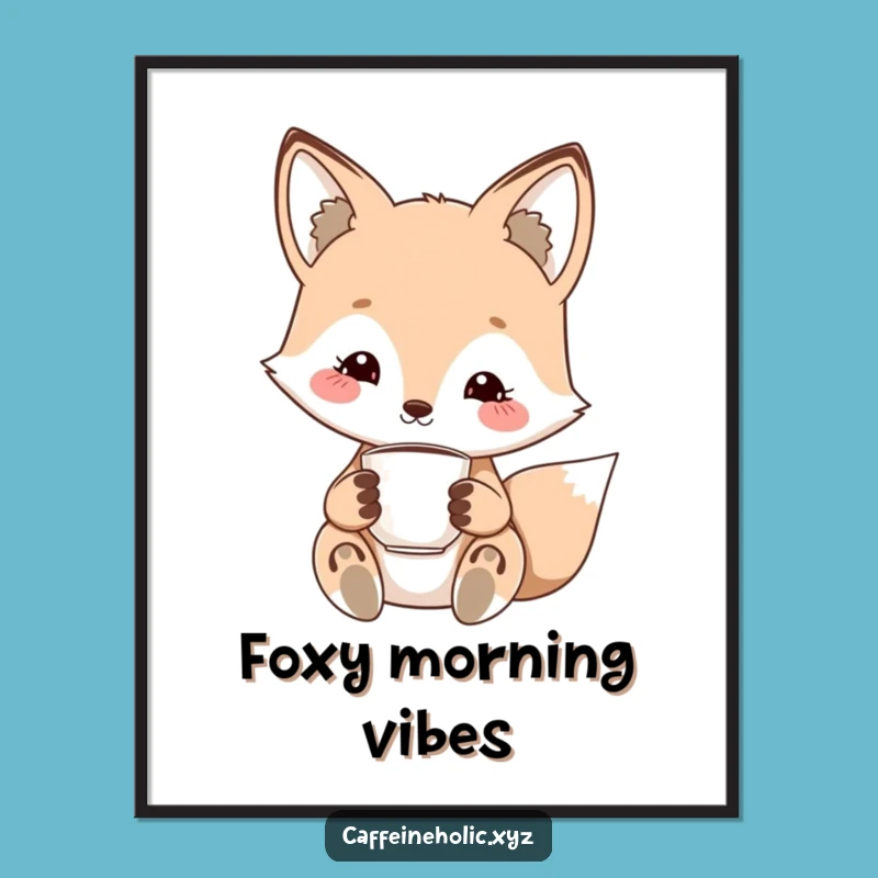 Funny Kawaii Fox Poster: Charming Espresso Art for Your Walls