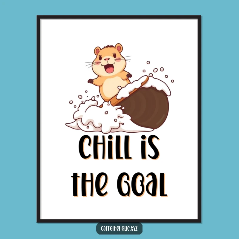 Funny Capybara Poster: Hilarious Coffee Surfing Art Print for a Relaxed Home
