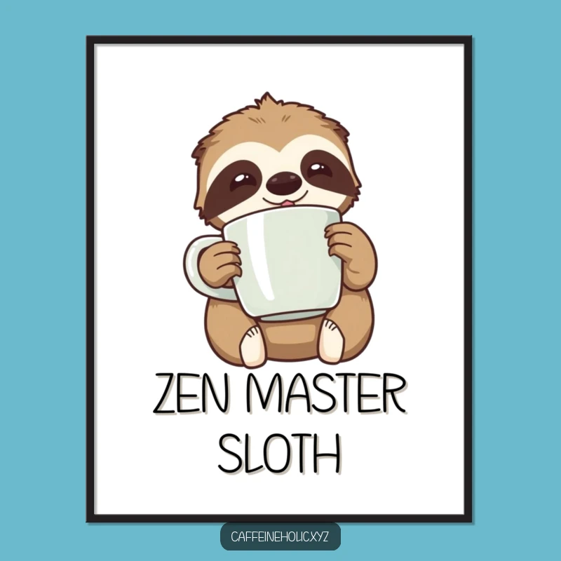 Funny Kawaii Sloth Coffee Poster Gift - Decorate with Relaxed Vibes!