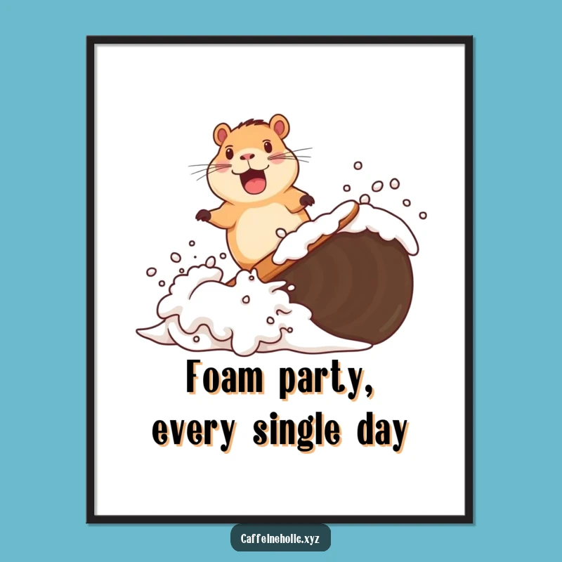 Free Printable Capybara Wall Art: Coffee Wave Surfing Funny Downloadable Art
