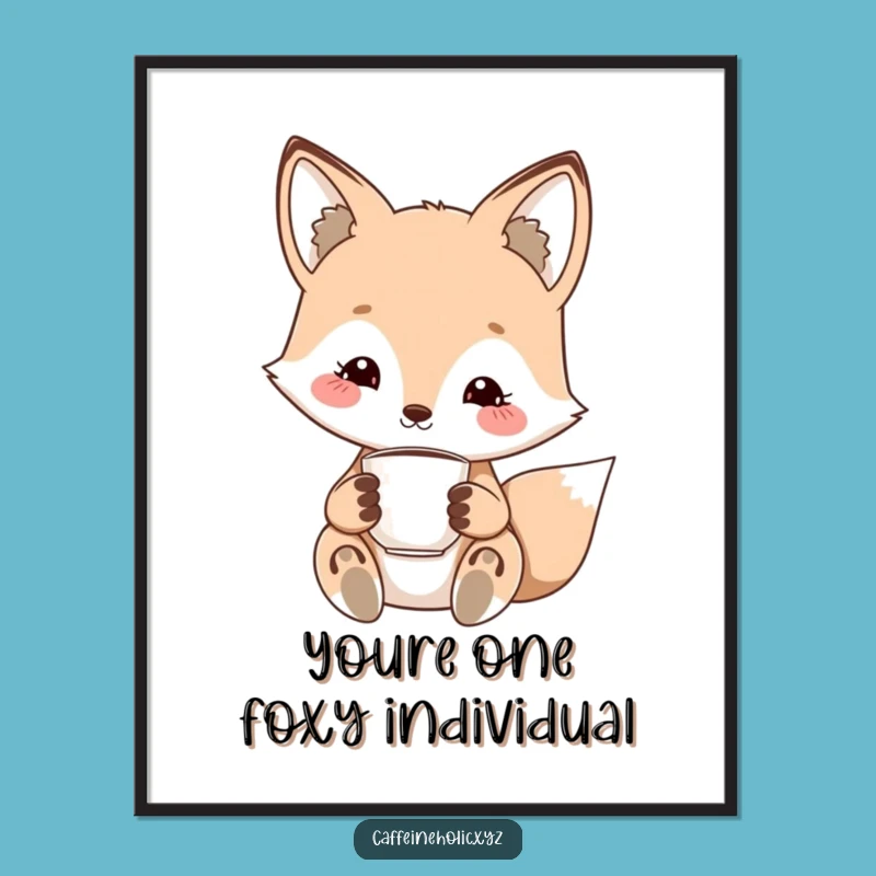 Funny Free Printable Kawaii Fox Wall Art: Espresso lover decor, a chic downloadable gift!