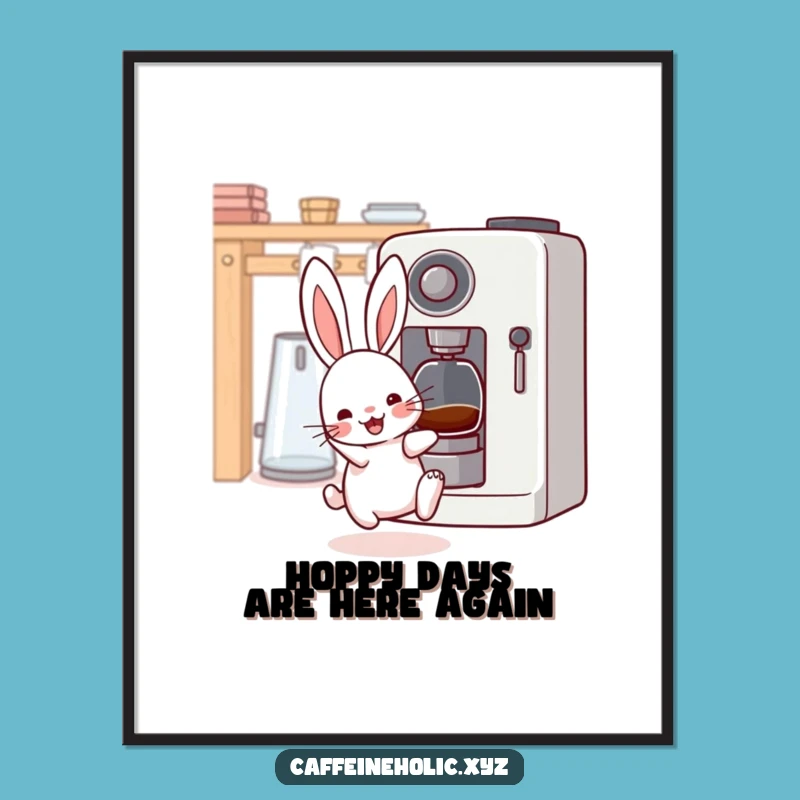 Funny Free Printable Kawaii Rabbit Wall Art: Coffee excitement, a cute downloadable gift!