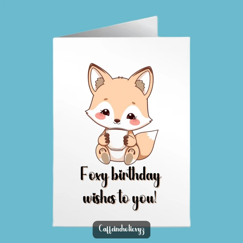 Free Printable Birthday Card: Charming Kawaii Fox with espresso, a unique downloadable gift!
