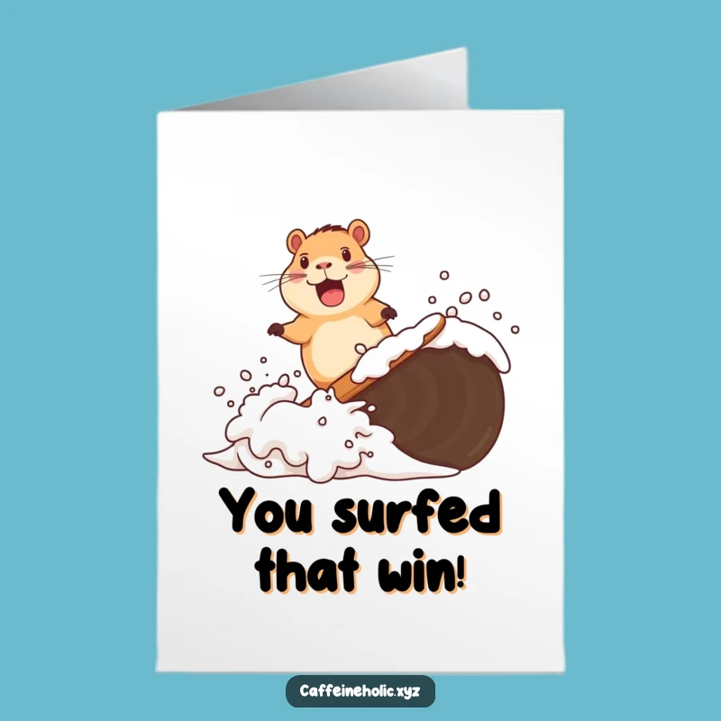 Free Printable Capybara Congrats Card: Coffee Wave Surfing Funny Downloadable Gift