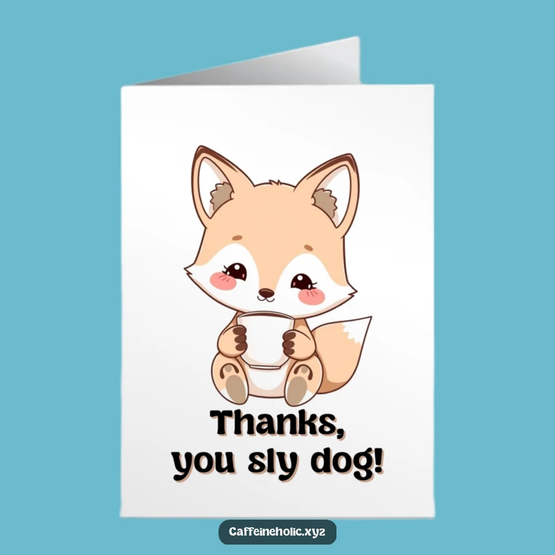Free Printable Thank You Card: Kawaii Fox with espresso, a sweet downloadable gift!