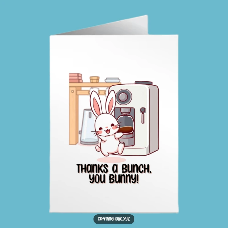 Free Printable Thank You Card: Kawaii Rabbit excited by coffee, a cute downloadable gift!