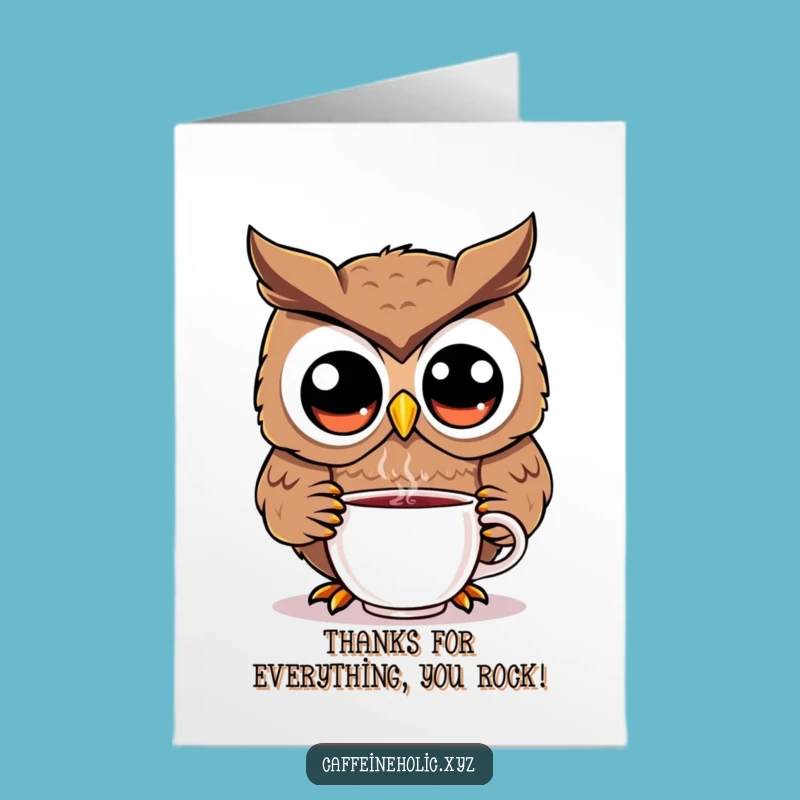 Free Printable Thank You Card: Kawaii Owl with coffee, a simple yet funny downloadable gift!