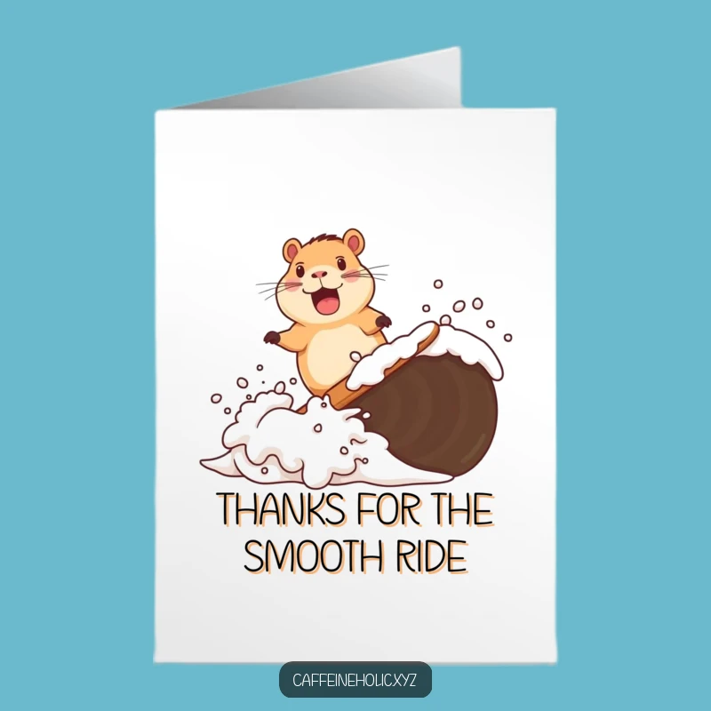 Free Printable Capybara Thank You Card: Coffee Wave Surfing Funny Downloadable Gift