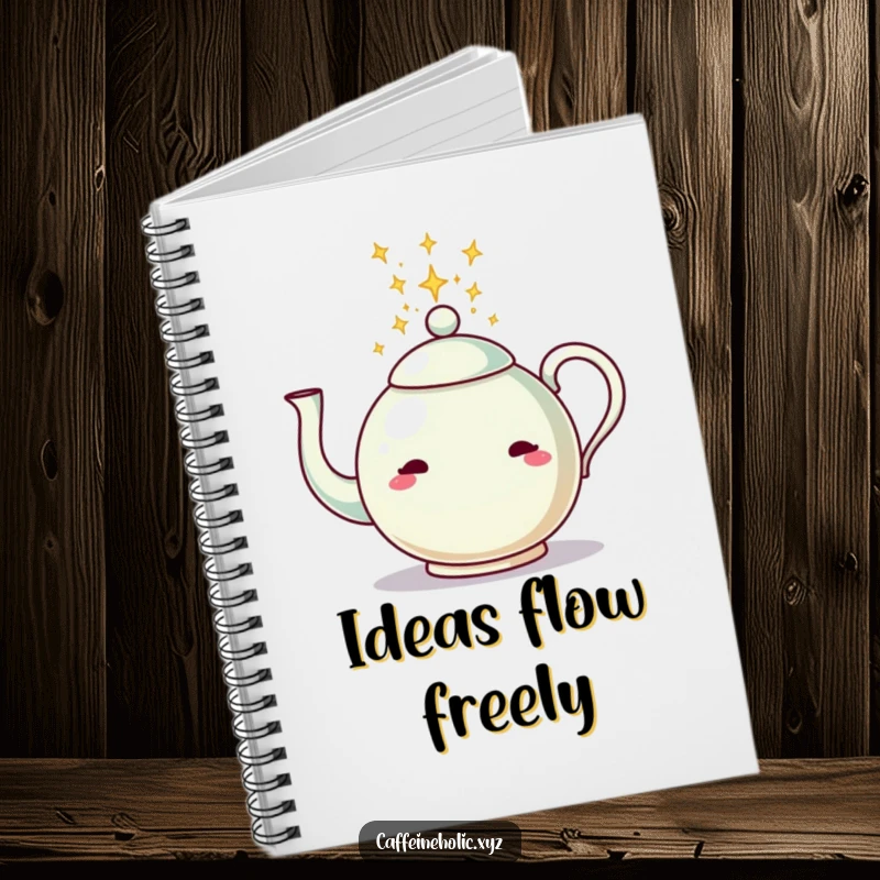 Funny notebook featuring a teapot pouring sparkling energy, perfect for note-taking and creative expression.