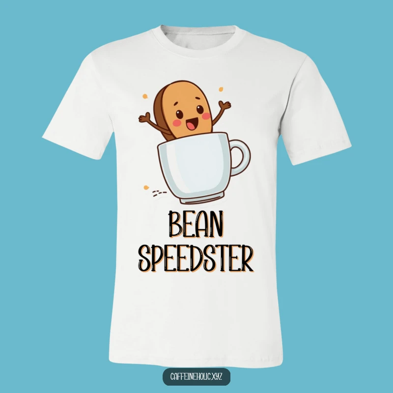 Funny Coffee Bean Rider T-Shirt: Steaming Mug Adventure Design, Great Gift